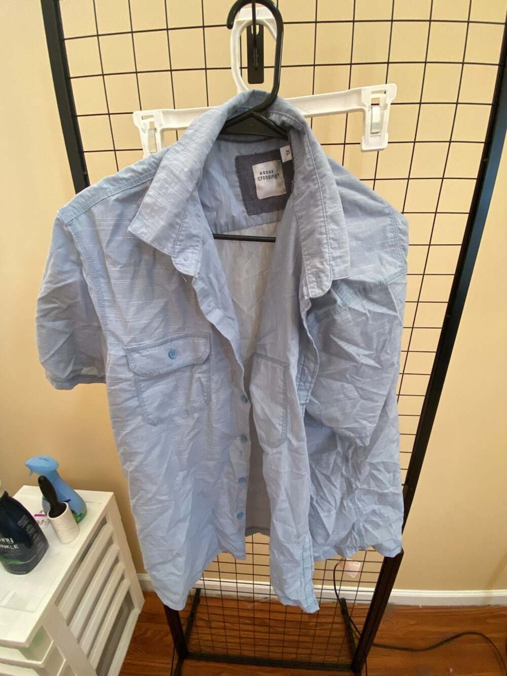 essex crossing Men's Short Sleeve Button Up Shirt Blue Textured XL